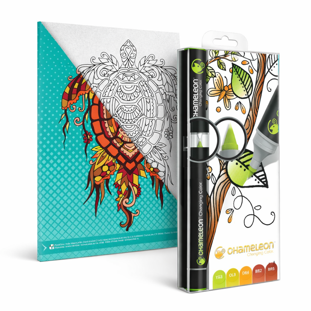 Kit Creativo Para Regalo | Lienzo Roel Tortuga + Set Marcadores Chameleon Tonos Tierra
