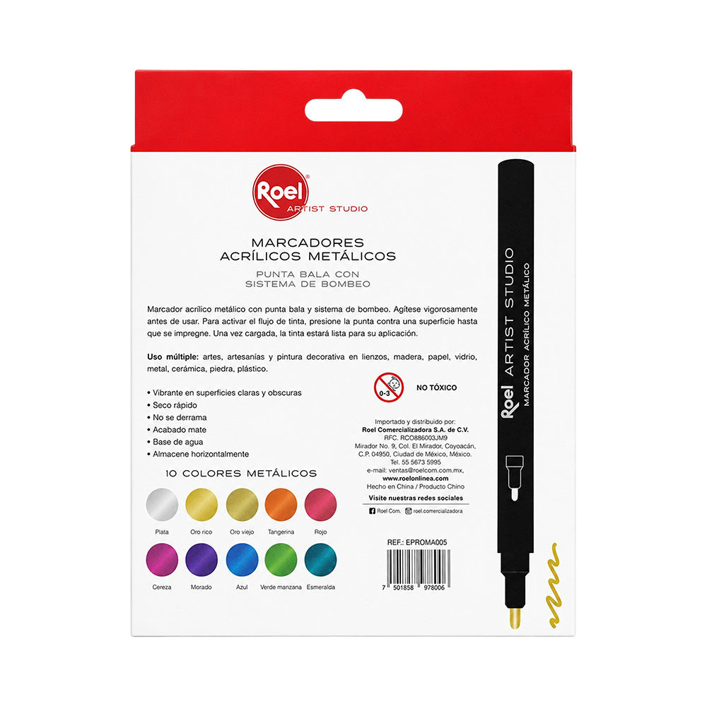 Marcadores Acrílicos Metálicos Roel Artist Studio – Set de 10