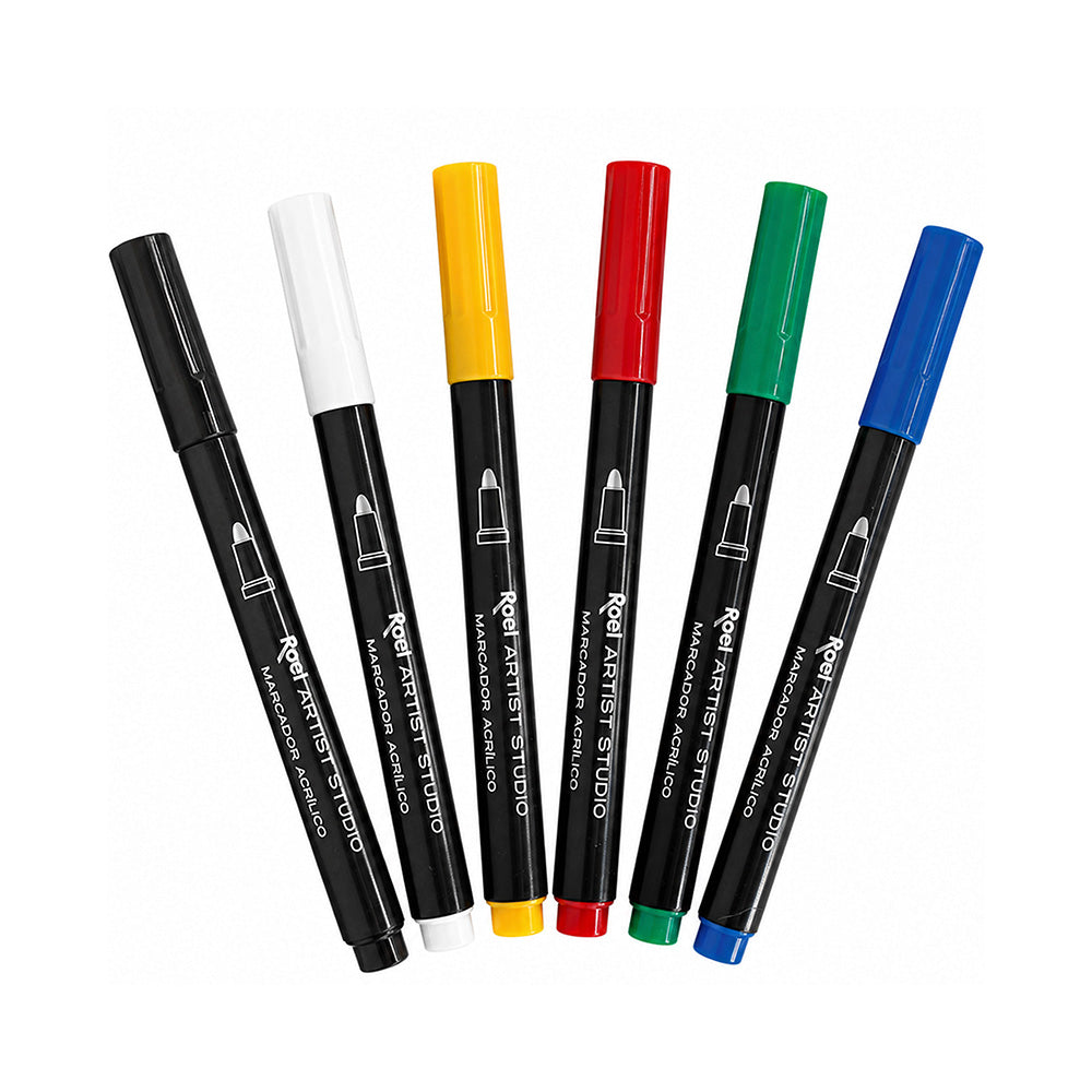 Marcadores Acrílicos Roel Artist Studio – Set de 6 Colores Básicos