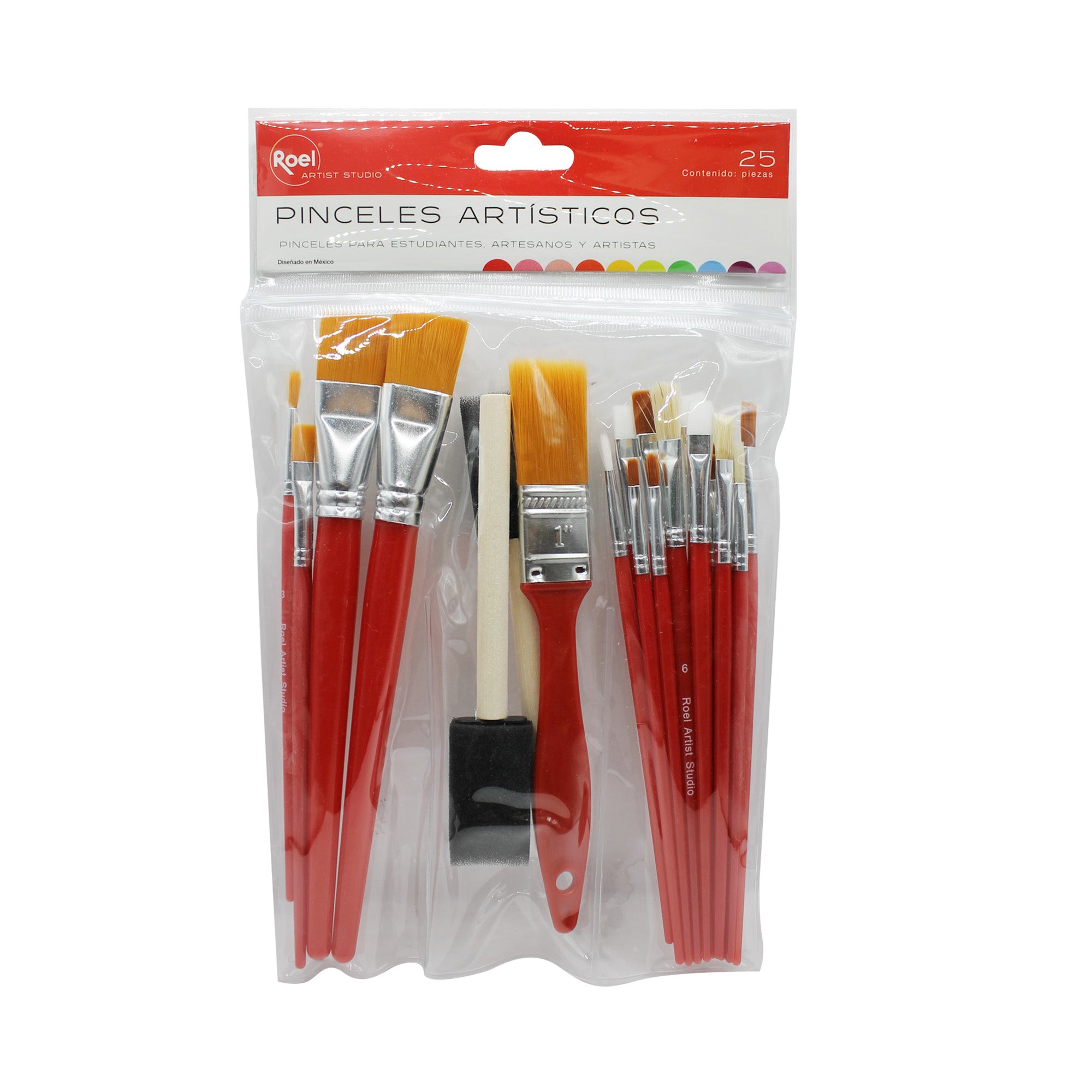 Set De Pinceles Y Brochas, Filamento Sintetico Y Natural, C/25 Piezas