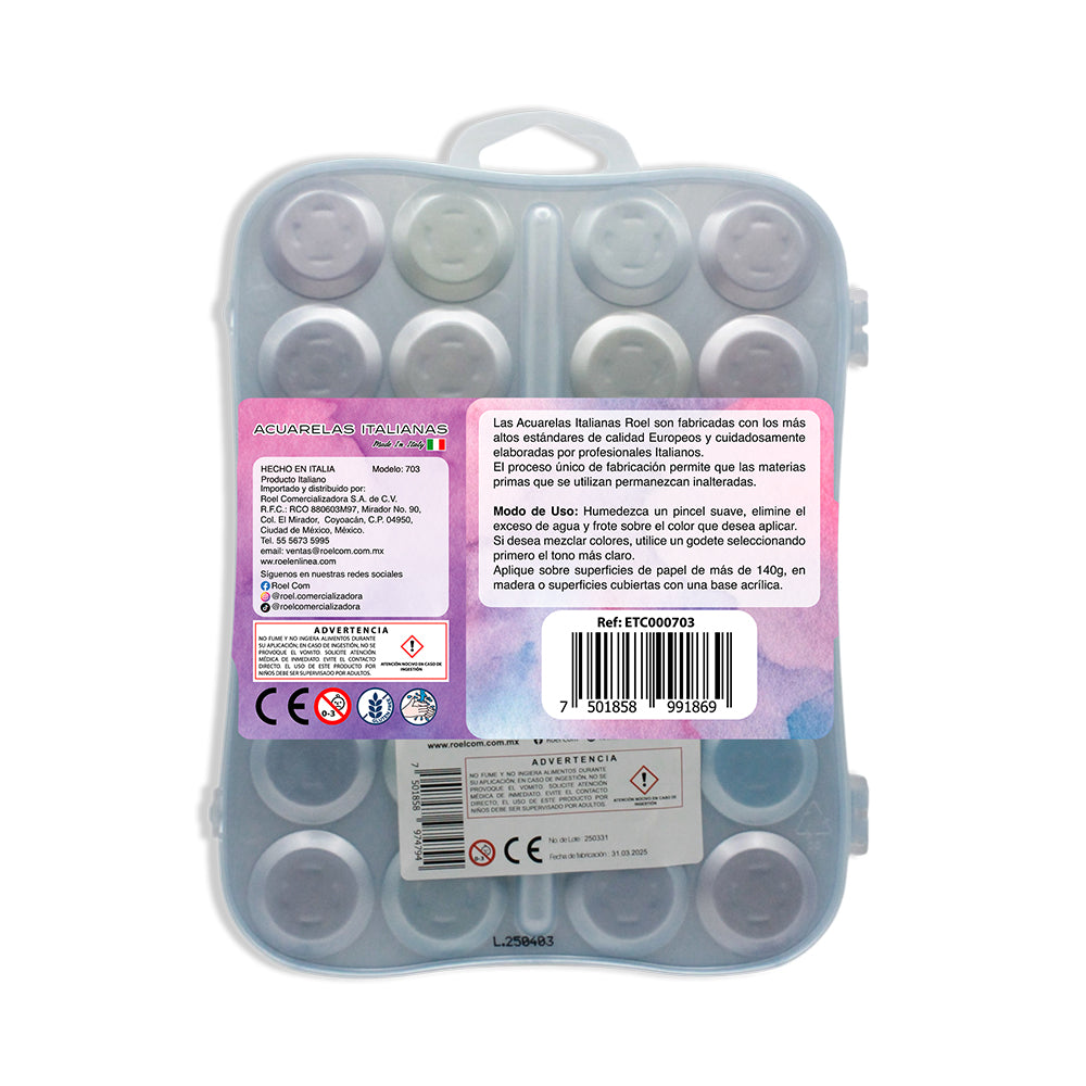 Acuarelas Italianas Roel Efecto Mate – Estuche con 24 Pastillas de 30 mm
