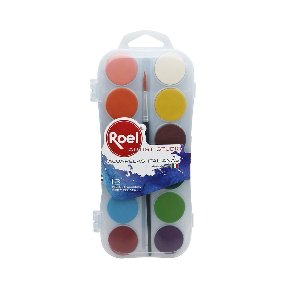 Acuarela Roel Efecto Mate – Set de Pastillas Italianas Lavables con Estuche y Pincel