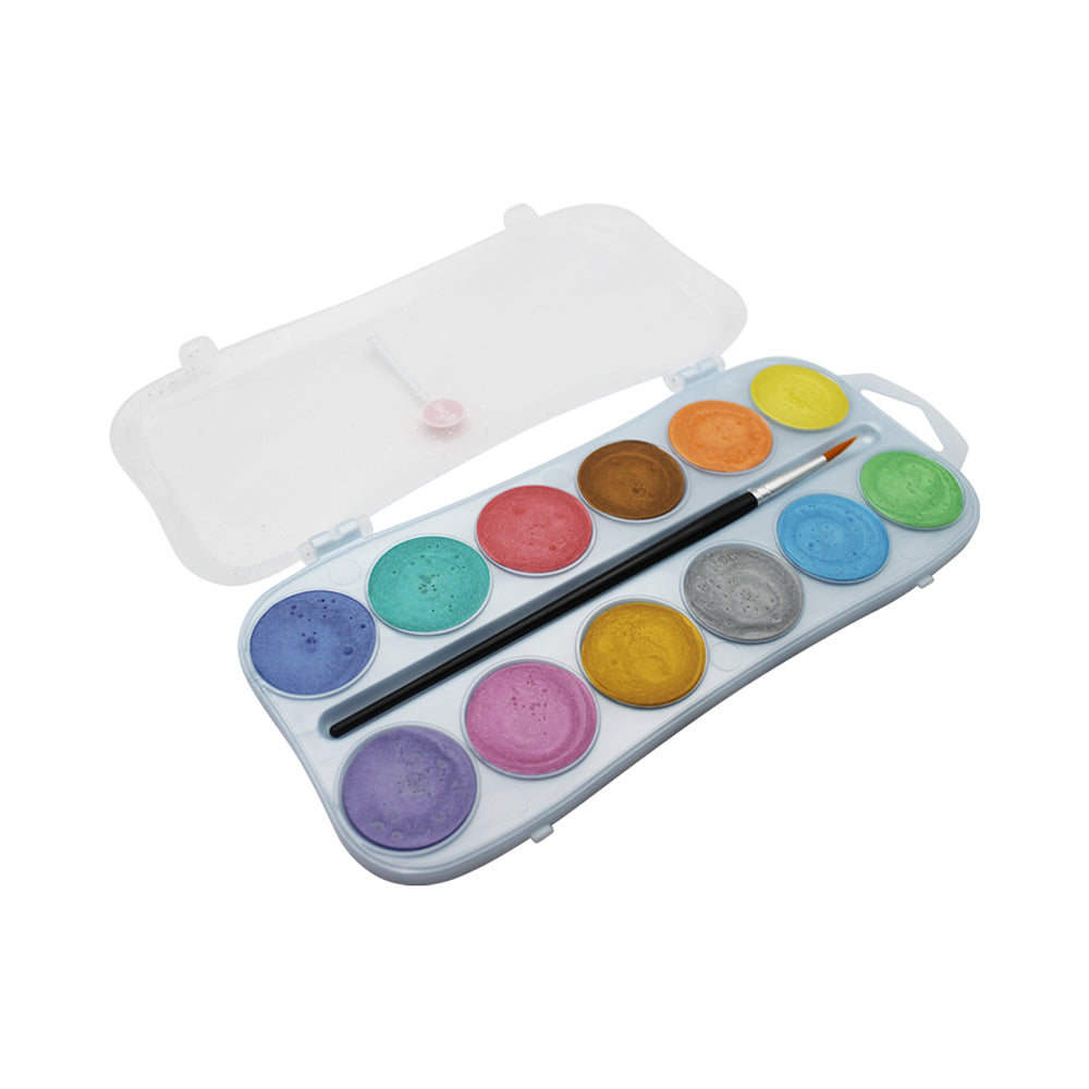 Acuarelas Roel Italianas Efecto Aperlado y Fluorescente – Estuche con 12 Pastillas de 30 mm