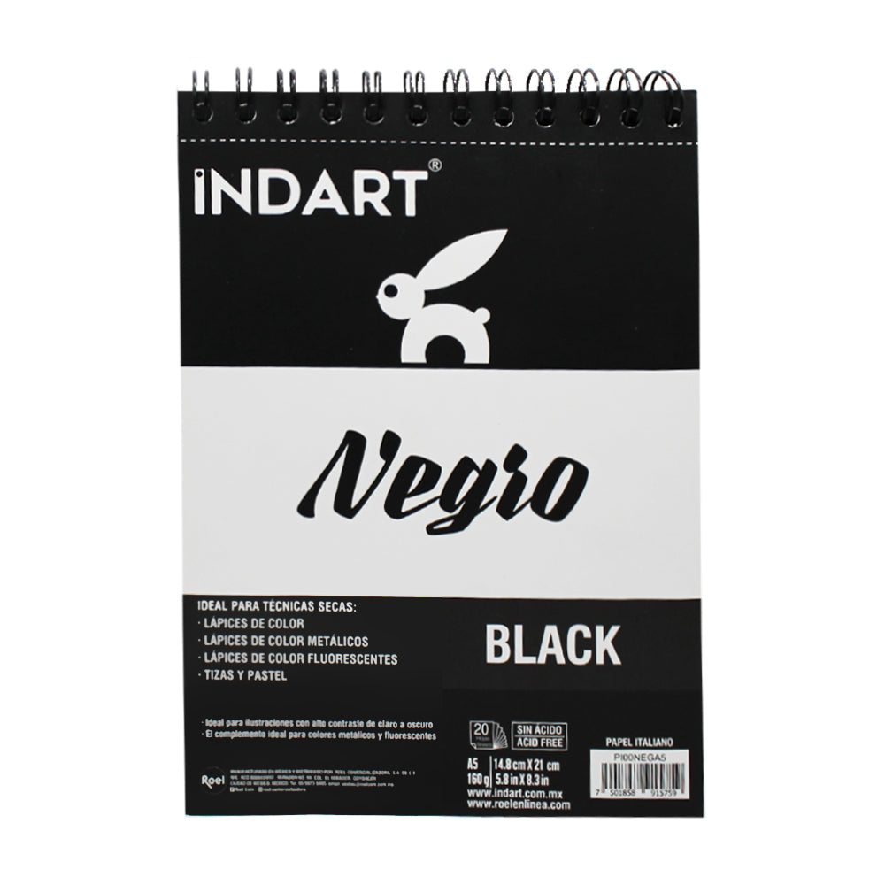 Álbum Indart Negro A5 Con 20 Hojas 160g de 14.8x21cm