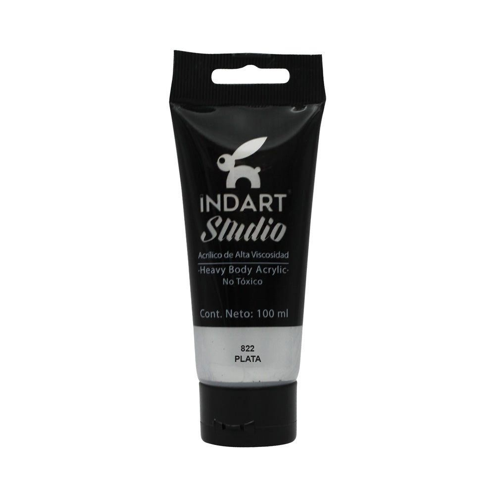 Pintura Acrílica Metálica Indart Studio "Alta Viscosidad" Con 100ml 822 Plata