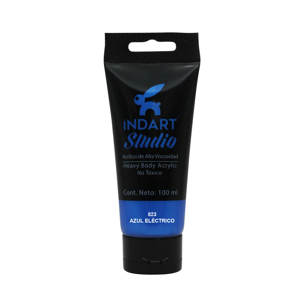 Pintura Acrílica Metálica Indart Studio "Alta Viscosidad" Con 100ml 823 Azul Eléctrico