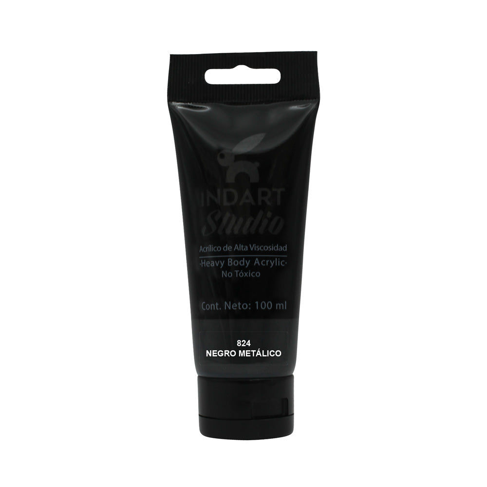 Pintura Acrílica Metálica Indart Studio "Alta Viscosidad" Con 100ml 824 Negro