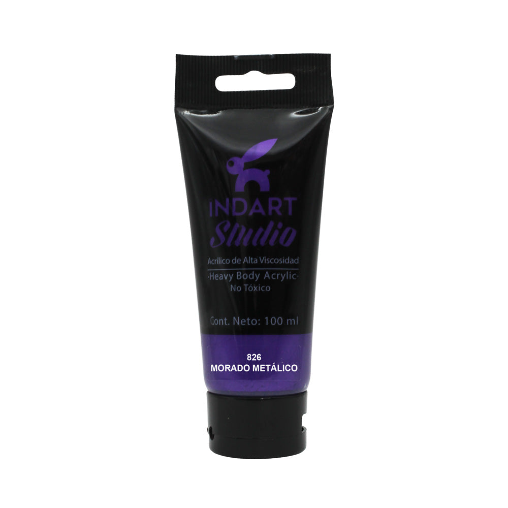 Pintura Acrílica Metálica Indart Studio "Alta Viscosidad" Con 100ml 826 Morado