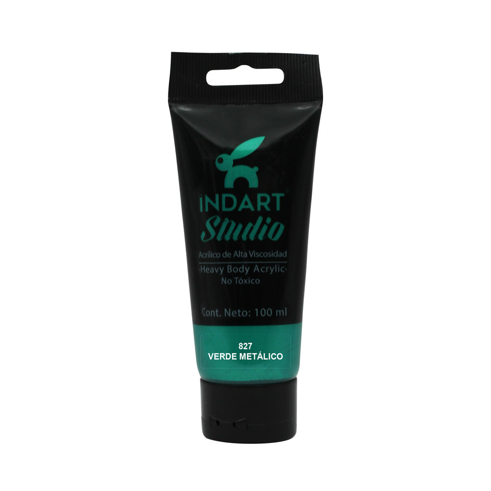 Pintura Acrílica Metálica Indart Studio "Alta Viscosidad" Con 100ml 827 Verde