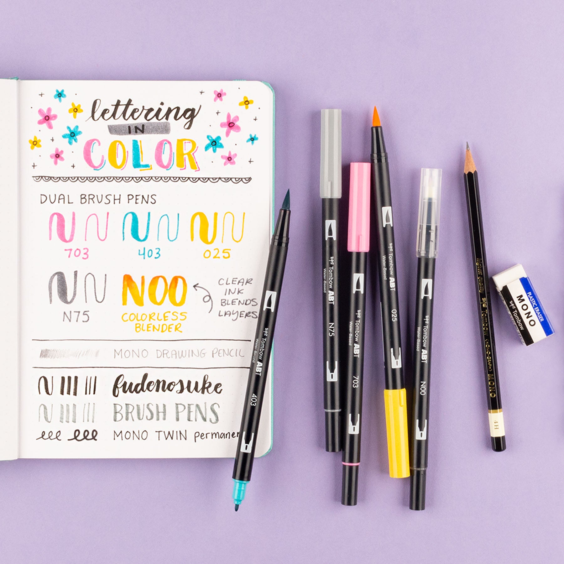 Set de Lettering Tombow - Kit Completo con Marcadores Dual Brush y Guía
