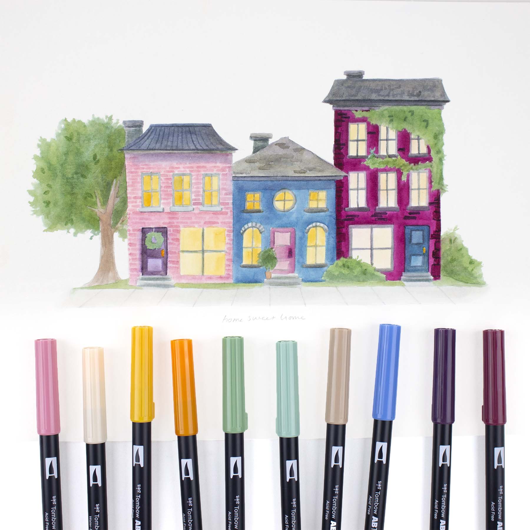Marcadores Tombow Dual Brush Tonos Cottage - Set 10 Piezas Doble Punta