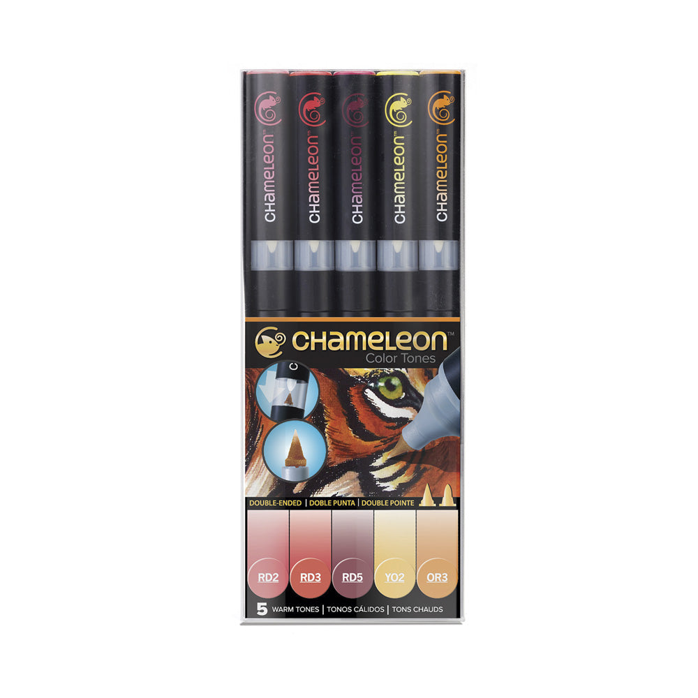 Rotuladores Doble Punta Chameleon, Tonos Cálidos con 5 Pzas. Diferentes