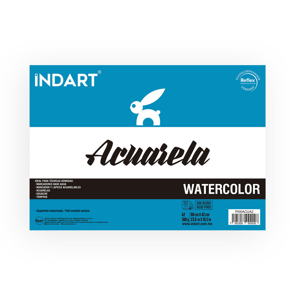 Block Indart Para Acuarela A2 60x42 Cm Con 20 Hojas, 300 G