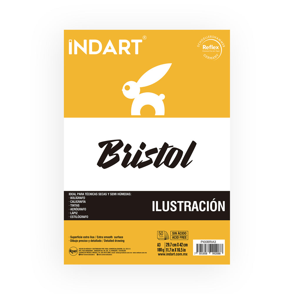 Block Indart Bristol A3 29.7x42cm con 50 Hojas, 180g
