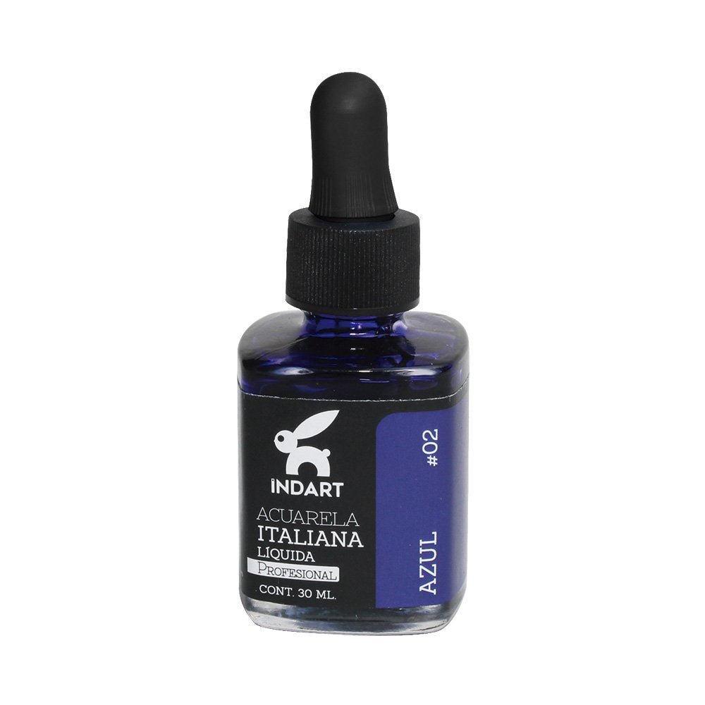Acuarela Líquida Italiana Indart Frasco de Vidrio 002 Azul 30ml