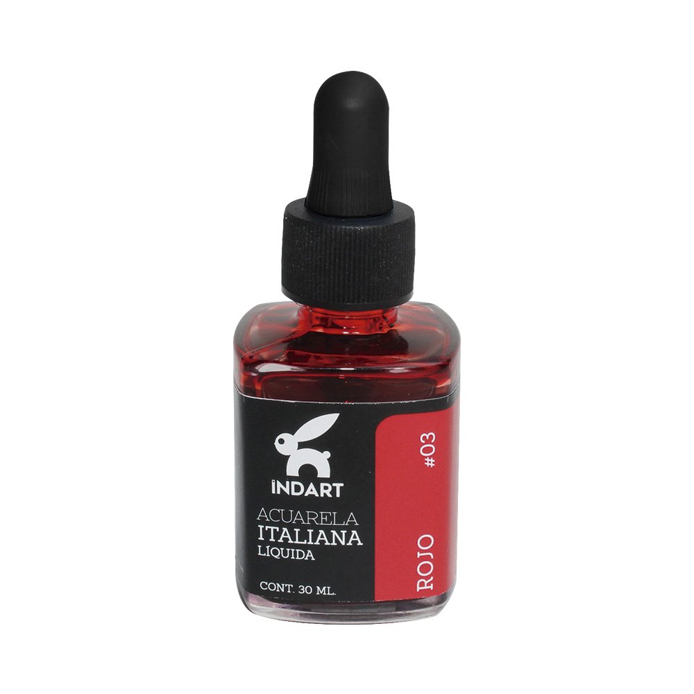 Acuarela Líquida Italiana Indart Frasco de Vidrio 003 Rojo 30ml