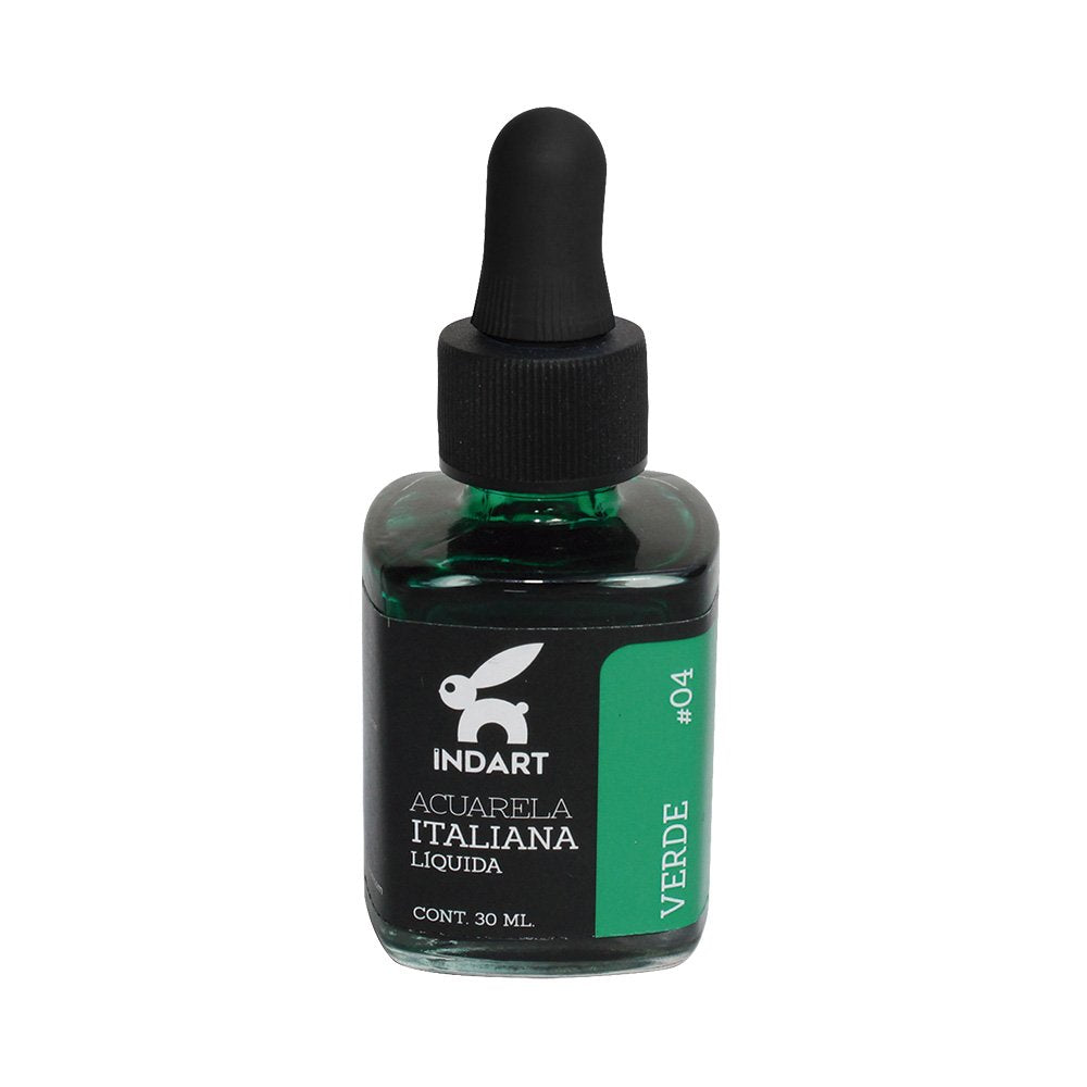 Acuarela Líquida Italiana Indart Frasco de Vidrio 004 Verde 30ml