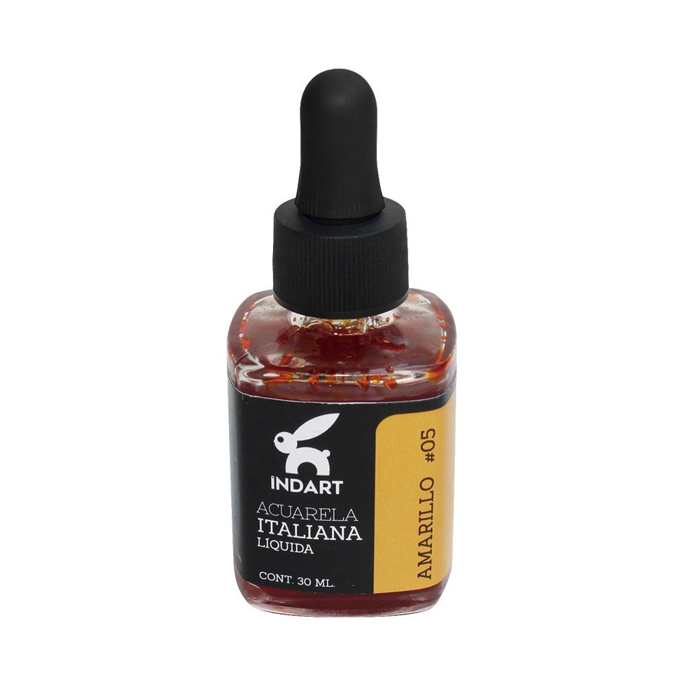 Acuarela Líquida Italiana Indart Frasco de Vidrio 005 Amarillo 30ml