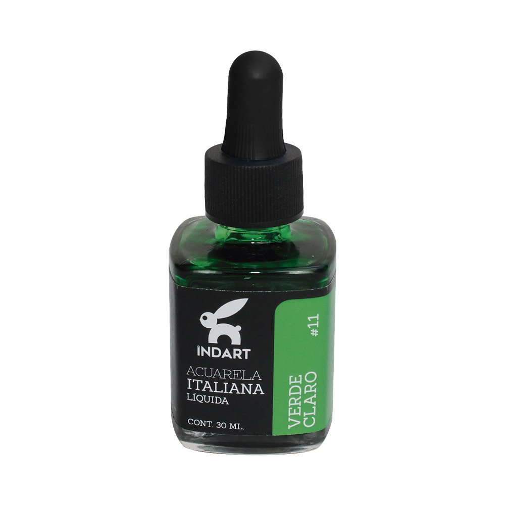 Acuarela Líquida Italiana Indart Frasco de Vidrio 011 Verde Claro 30ml