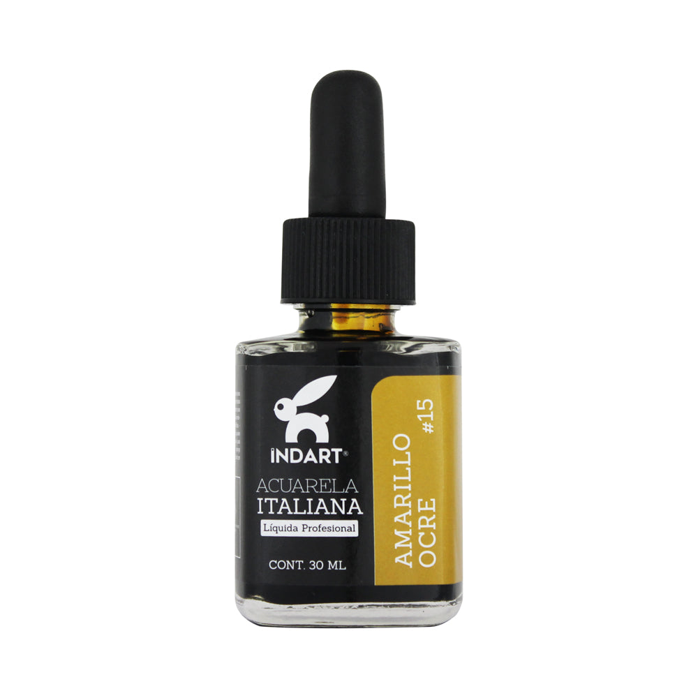 Acuarela Líquida Italiana Indart Frasco De Vidrio 015 Amarillo Ocre