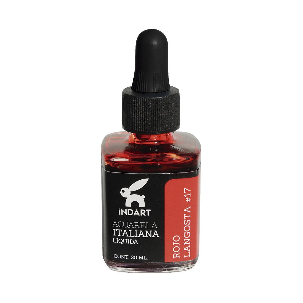 Acuarela Líquida Italiana Indart Frasco de Vidrio 017 Rojo Langosta 30ml