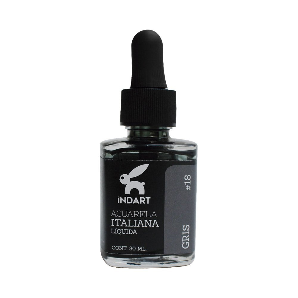 Acuarela Líquida Italiana Indart Frasco de Vidrio 018 Gris 30ml