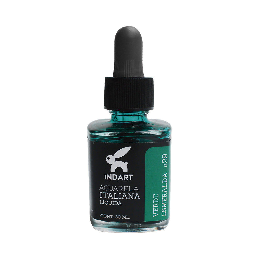 Acuarela Líquida Italiana Indart Frasco de Vidrio 029 Verde Esmeralda 30ml