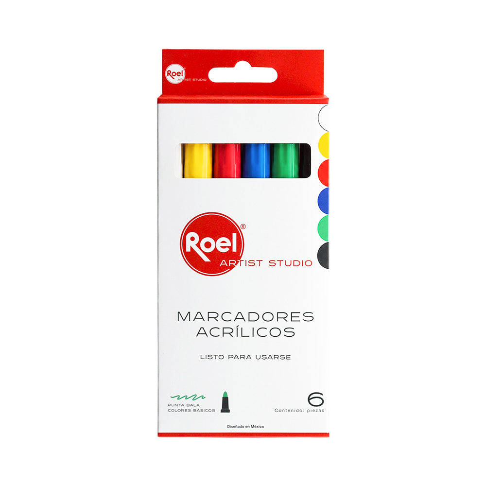 Marcadores Acrílicos Roel Artist Studio – Set de 6 Colores Básicos