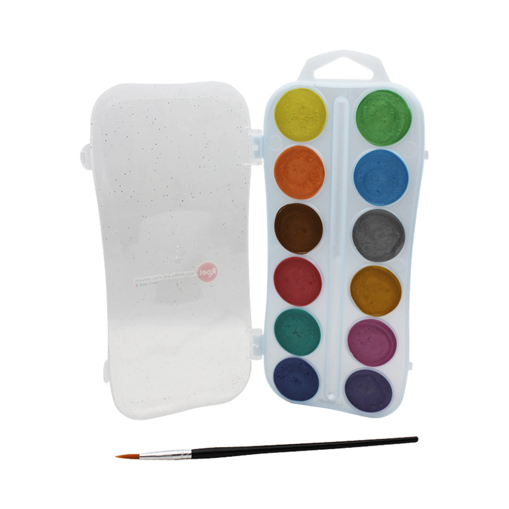 Acuarelas Roel Italianas Efecto Aperlado y Fluorescente – Estuche con 12 Pastillas de 30 mm