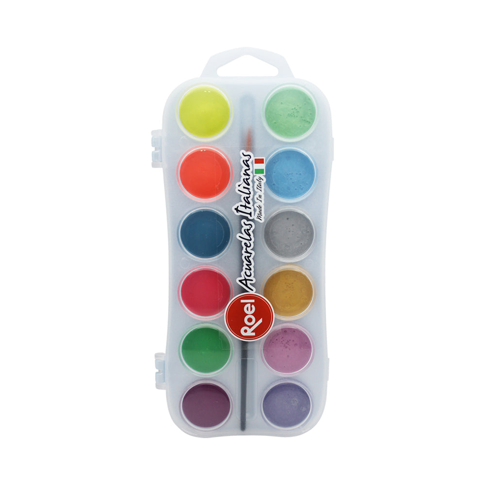 Acuarelas Italianas Roel Efecto Aperlado – Estuche con 12 Pastillas de 30 mm