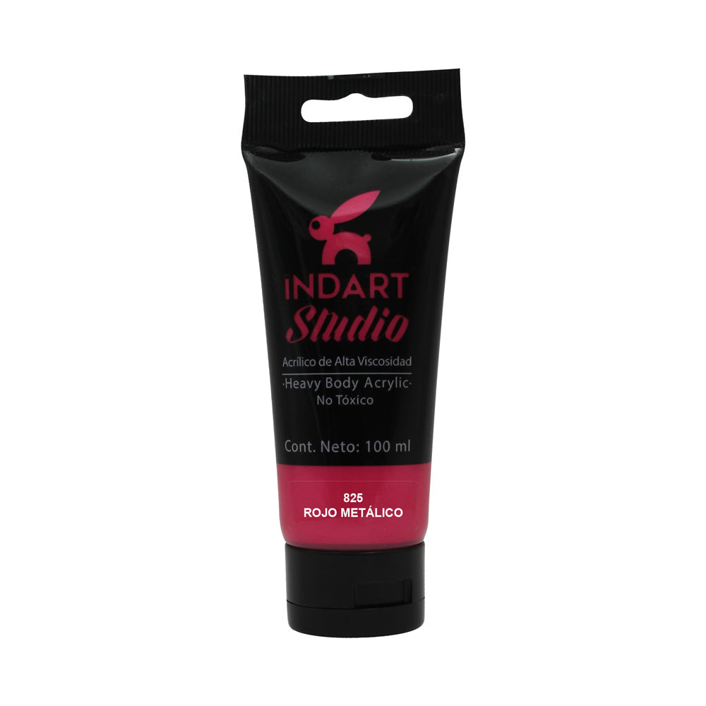 Pintura Acrílica Metálica Indart Studio "Alta Viscosidad" Con 100ml  825 Rojo