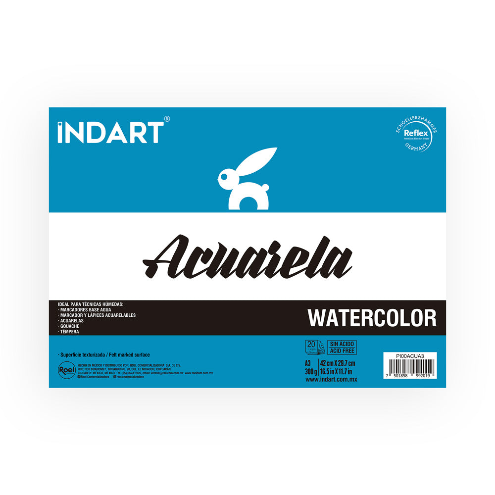 Block Indart para Acuarela A3  42x29.7cm con 20 Hojas, 300g