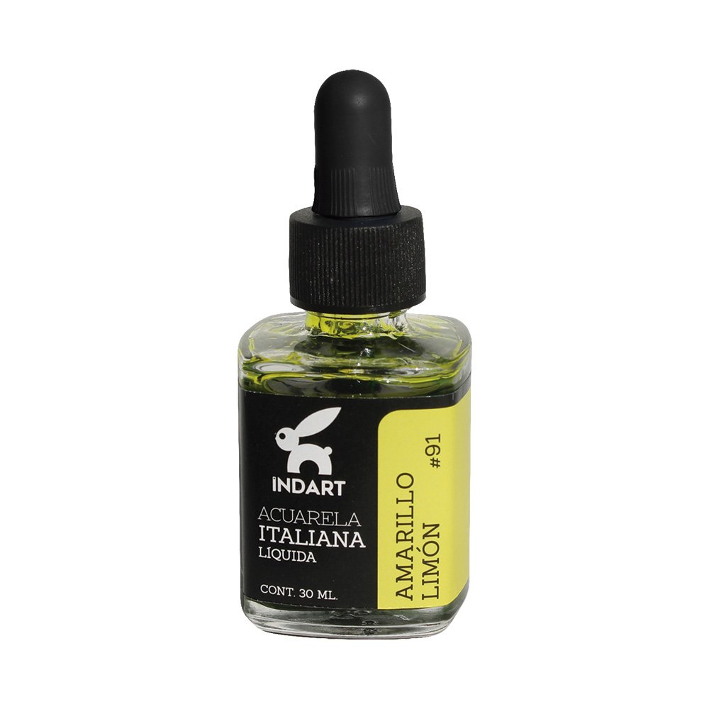 Acuarela Líquida Italiana Indart Frasco de Vidrio 091 Amarillo Limón 30ml